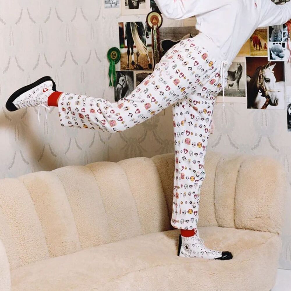 Converse x Shrimps Face Printed Pants White Sweatpants Size XS